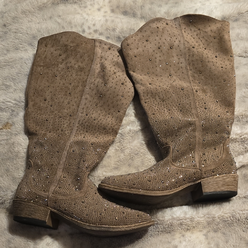 Very G Tan Over the Knee Boots with Sparkle